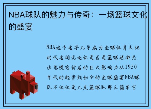 NBA球队的魅力与传奇：一场篮球文化的盛宴