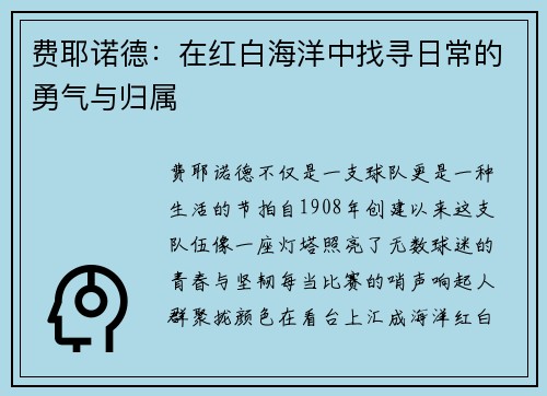 费耶诺德：在红白海洋中找寻日常的勇气与归属