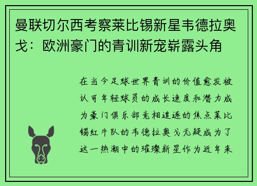 曼联切尔西考察莱比锡新星韦德拉奥戈：欧洲豪门的青训新宠崭露头角